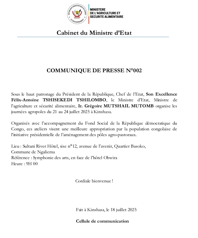 Screenshot_20250720-174711 RDC : Kinshasa accueille les Journées Agropoles du 21 au 24 juillet